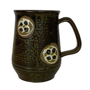 Vintage Stoneware Ceramic Coffee Mug Cup Brown Lotus Pod Design Pottery Japan